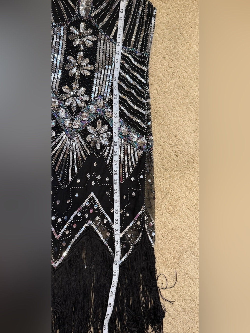 NWOT 1920’s Vintage Style Flapper Dress Sequins Fringe Black Silver Art Deco - Picture 11 of 11